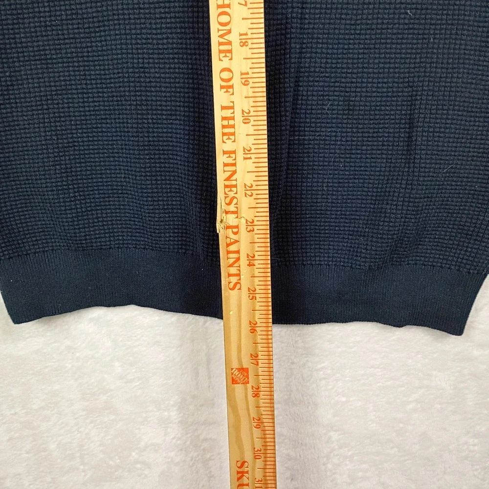 Massimo Dutti Mens XL Extrafine Cotton Navy Waffle Knit‎ Full Zip Sweater Collar